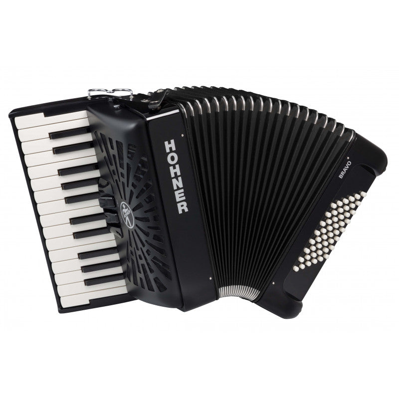 Hohner Bravo II 48 Bass Black Silent Key Piano Accordion