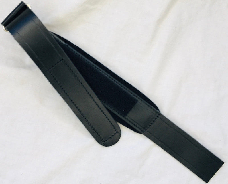Black melodeon bass strap padded with Velcro adjustment genuine leather shows velcro
