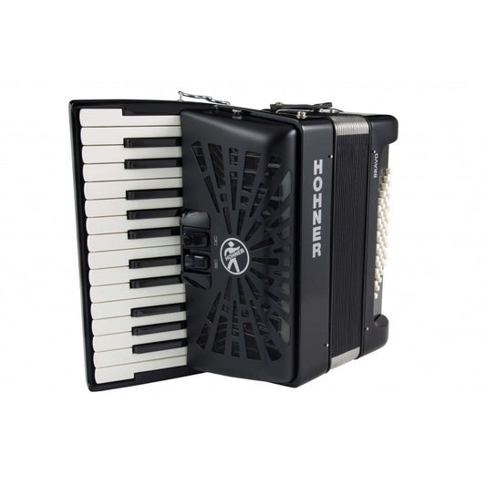 Hohner Bravo II 48 Bass Black Silent Key Piano Accordion