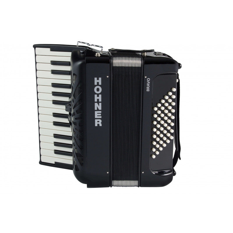 Hohner Bravo II 48 Bass Black Silent Key Piano Accordion