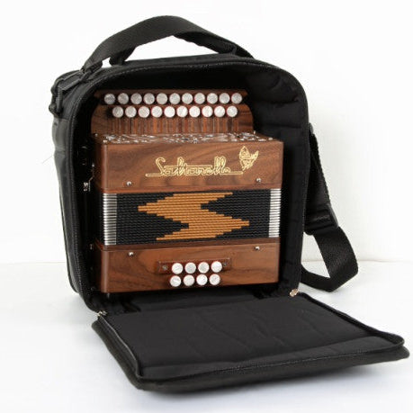 Small melodeon gig bag with instrument inserted feet down